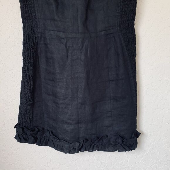 Reformation Bonita Dress 6 Black 100% Linen Ruffle Mini Smocked Preppy Going Out - Picture 6 of 16